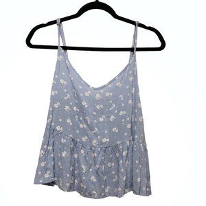 NWT PacSun LA Hearts Blue White Floral Spaghetti Straps Peplum Top L